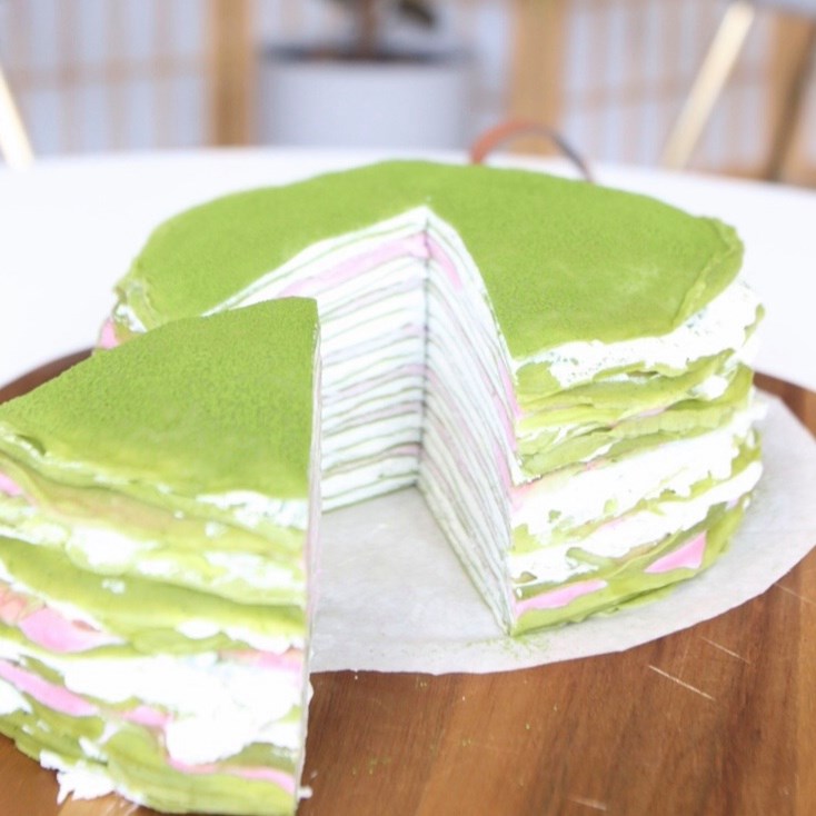 photo of matcha crepe cake