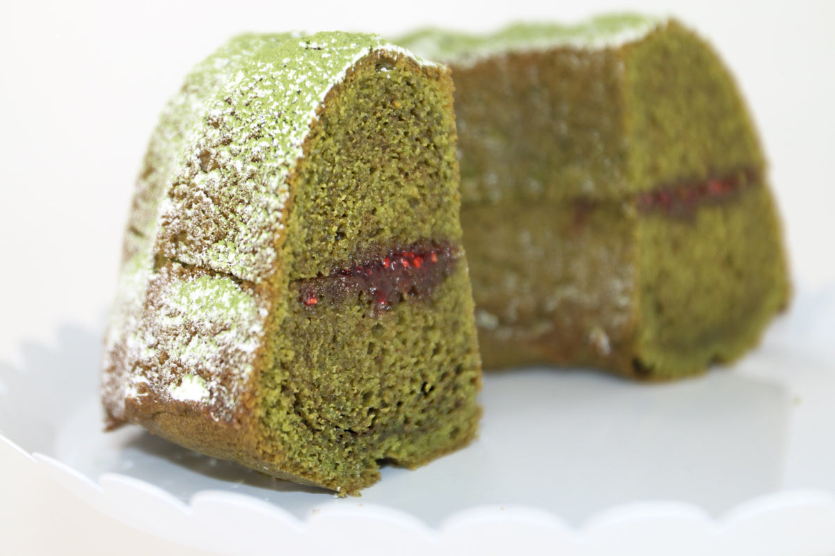 Raspberry matcha pound cake
