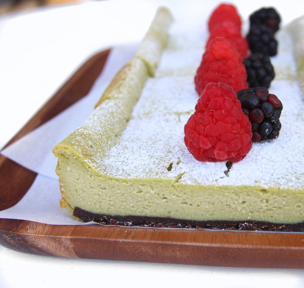 photo of matcha chocolate cheesecake